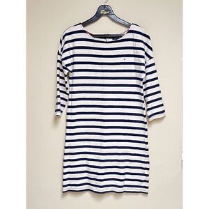 Tommy Hilfiger Womens 3/4 Sleeve Breton Dress Blue Ivory Striped Sz Small